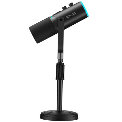 PUPGSIS Podcast Dynamic Microphone, XLR/USB Recording PC Microphones for Broadcast, Podcast, Recording, Gaming & Streaming, Studio Mic with Mute, Headphone Jack, Monitoring Volume Control, Windscreen - size: With Desk Stand
