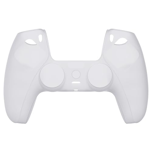 PlayVital Transparent Clear White Pure Series Anti-Slip Silicone Cover Skin for ps5 Controller, Soft Rubber Case for ps5 Wireless Controller with Clear White Thumb Grip Caps - color: Transparent Clear White