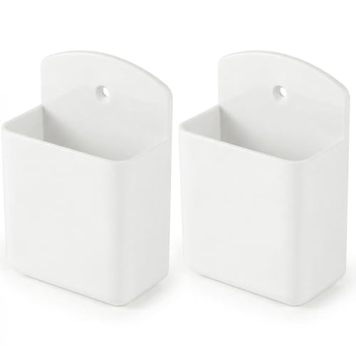 2 Pack White Remote Control Holder, Self adhesive Wall Mount Storage Box for TV and Air Conditioner Remote Controls, Pen Holder Organizers and Accessories for Home Office School - color: Set of 2-White