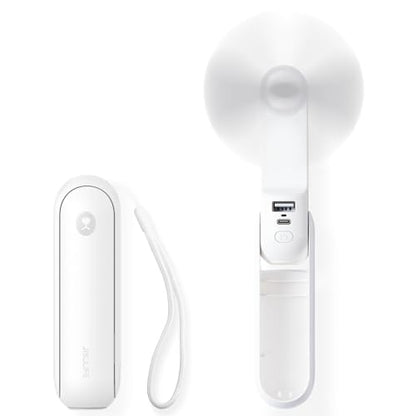 JISULIFE Portable Handheld Fan, 3 In 1-Fan, Power Bank, Flashlight, White | Mini Cooling Essential for Outdoor, Small, On-the-Go Pocket Hand Design, 19 Hours, Auto Shut-Off Safety Soft Blade - color: White