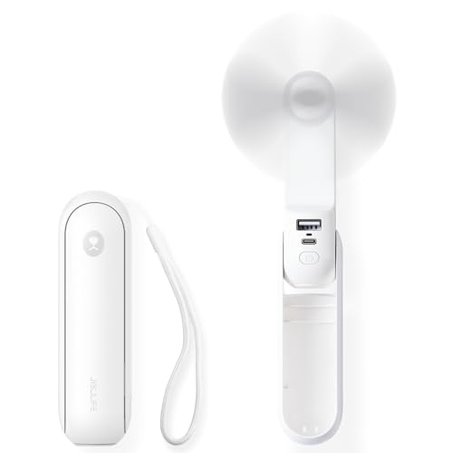 JISULIFE Portable Handheld Fan, 3 In 1-Fan, Power Bank, Flashlight, White | Mini Cooling Essential for Outdoor, Small, On-the-Go Pocket Hand Design, 19 Hours, Auto Shut-Off Safety Soft Blade - color: White