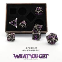 DND Dice Set,3D Octopus Hollow Metal 7-Die,Purple Numbers | copper construction,72g balanced weight,engraved numbers,gift box and velvet bag for DND RPG play - color: Cthulhu Purple Number