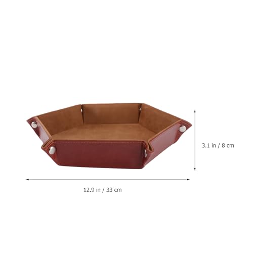 BESPORTBLE Hexagon Pu Leather Dice Tray Foldable Felt Storage Box Brown for Tabletop RPG Games and Board Game Accessories