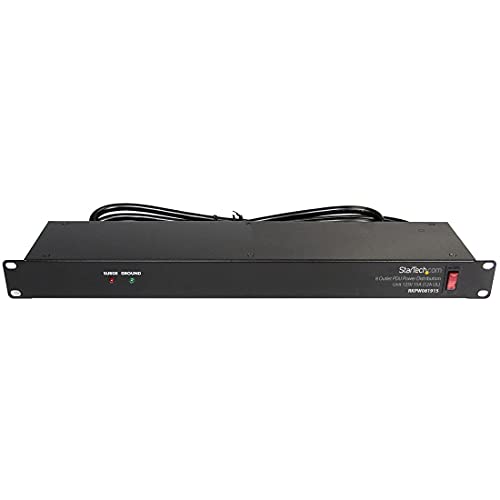 StarTech.com 8 Outlet Horizontal 1U Rack Mount PDU Power Strip for Network Server Racks - Surge Protection - 120V/15A - w/ 6ft Power Cord (RKPW081915) | Power strip for network server racks, Surge protection, Rugged steel chassis, LED ground and surge ind
