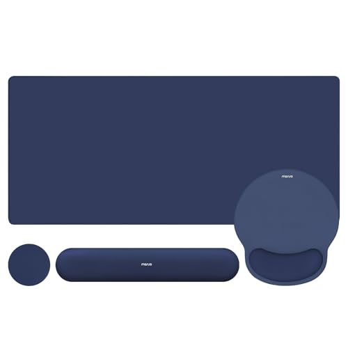 MOSISO Wrist Rest for Mouse Pad Set, Large Gaming Deskpad, Navy Blue | Circle Curved Mousepad&Keyboard Wrist Rest&Coaster, Ergonomic Non-Slip Mousepad&Easy Typing Pad with Silicone Lining - color: Navy Blue