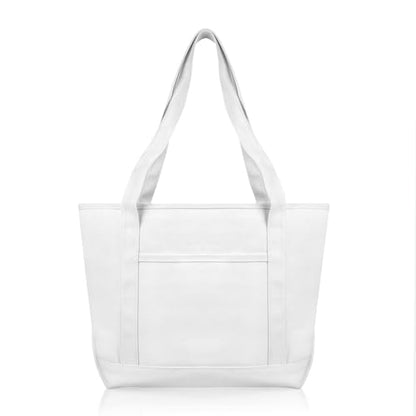 DALIX Daily Shoulder Tote Bag Premium Cotton in White - color: White