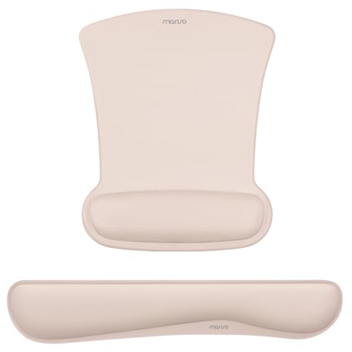 MOSISO Wrist Rest Support for Mouse Pad & Keyboard Set, Ergonomic Mousepad Non-Slip Base Home/Office Pain Relief & Easy Typing Cushion with Neoprene Cloth & Raised Memory Foam, Apricot - color: Apricot