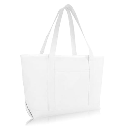 DALIX Daily Shoulder Tote Bag Premium Cotton in White - color: White