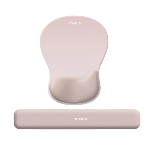 MOSISO Wrist Rest Support for Mouse Pad&Keyboard Set, Ergonomic Mousepad with Concave Curved Memory Foam, Non-Slip Base Pain Relief Comfortable Rectangular Easy Typing Pad for Home/Office, Apricot - color: Apricot