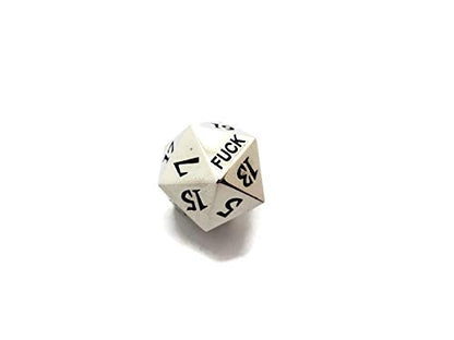 Silver Metal D20 F*** Dice Set Critical Fail F 20 Sided Die Set DND Black Gunmetal Color Number for Role Playing Game Dungeons and Dragons D&D Pathfinder Shadowrun and Math Teaching