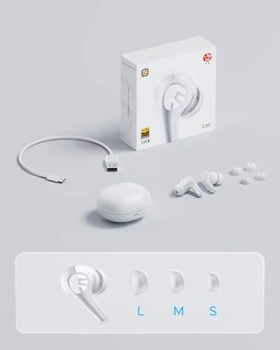 SoundPEATS C30 - True Wireless Earbuds - Bluetooth Headphones 6.0 - White | Hybrid ANC LDAC Hi-Res Audio 52H Playtime -52dB Adaptive Noise Cancelling 6-Mic Clear Call 12mm Driver Multi-Point IP54 - color: White