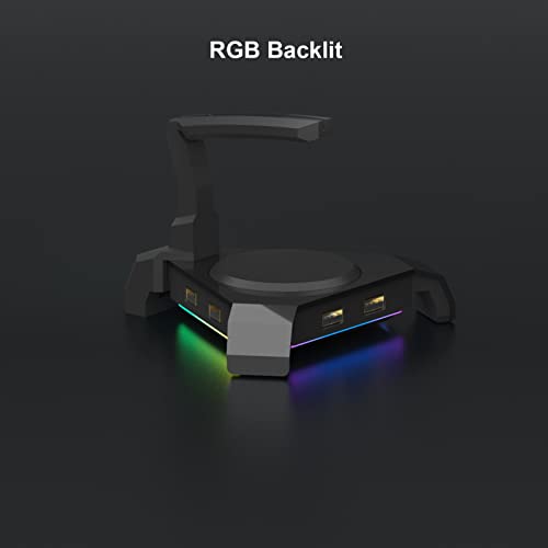 Pro Gaming Mouse Bungee Cable Holder, LED Gaming Mouse Bungee Cord Holder with 4-Port USB Hub Improved Accuracy for Competitive Games