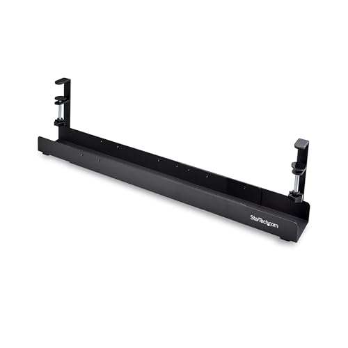 StarTech Under Desk Cable Management Tray, Black (CALB-Desk-Cable-Tray) | Clamp-On Installation, No Drilling Required, Length Adjustable - color: Black, style: Adjustable Width
