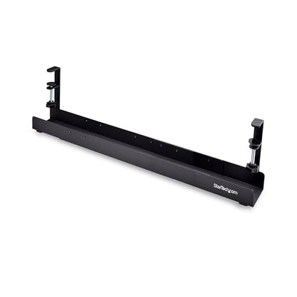 StarTech Under Desk Cable Management Tray, Black (CALB-Desk-Cable-Tray) | Clamp-On Installation, No Drilling Required, Length Adjustable - color: Black, style: Adjustable Width