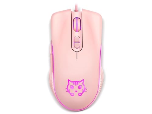 Gaming Wired USB Mouse, 2400DPI 4 Adjustable Levels, Ergonomic Slient Mouse for PC/Desktop/Laptop - Pink Cat