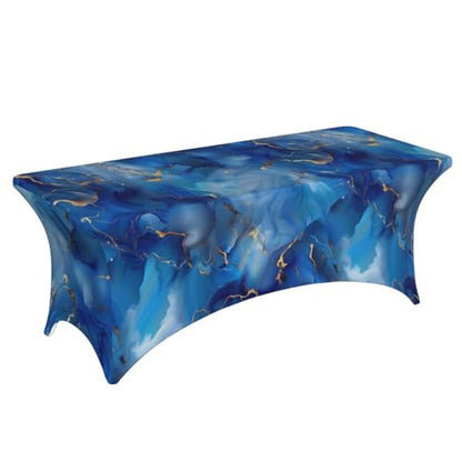Famame Ink Blue Marble Texture Rectangular Fitted Tablecloth- 6Ft Stretch Spandex Table Covers Patio Design Tablecloths for Wedding Banquet Party (72Lx30Wx30H) - color: Ink Blue Marble, size: 3" x 1" (Rectangular)
