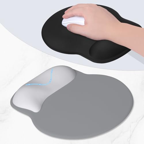 ITNRSIIET Ergonomic Mouse Pad with Wider Memory Foam Wrist Rest +17%, Curved Cushion Reduces Pressure 20%, Pain Relief, Non-Slip, Smooth, Cute Color Desk Accessory, 9.85 x 9 inch, Light Gray Accent - color: Light Gray Accent