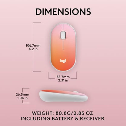 Logitech M340 Compact Ambidextrous Silent Wireless Mouse - Tropical Sunrise | Silent clicks, with 2.4 GHz USB-A Nano Receiver, 3 non-customizable buttons, 18-months battery, Windows Mac Chrome compatible - color: Tropical Sunrise