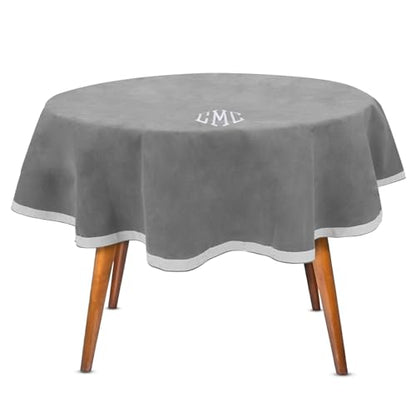 Personalized 54" Round Table Cover – Bridge Table Covers with Soft Ultra-Suede Fabric - Washable Table Cover Protects Cards & Tiles, Reduces Noise - Round Tablecloth for Game Night, Mahjong & Poker - color: Silver Gray Embroidered, size: 54"
