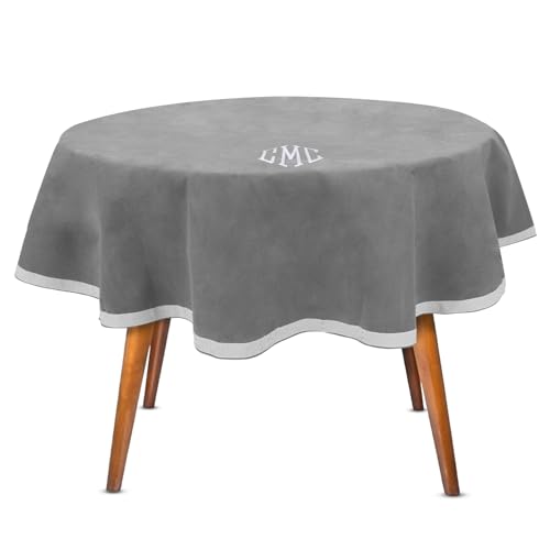Personalized 54" Round Table Cover – Bridge Table Covers with Soft Ultra-Suede Fabric - Washable Table Cover Protects Cards & Tiles, Reduces Noise - Round Tablecloth for Game Night, Mahjong & Poker - color: Silver Gray Embroidered, size: 54"