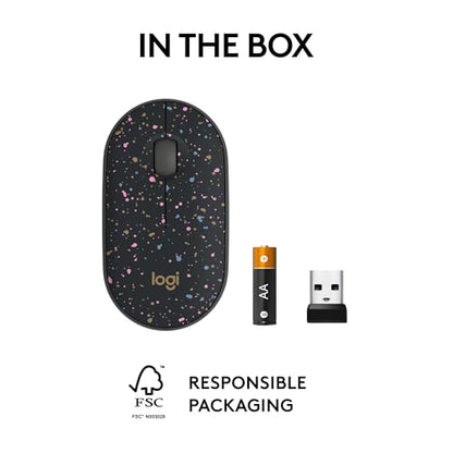 Logitech M340 Compact Ambidextrous Silent Wireless Mouse - Speckles | Silent clicks, with 2.4 GHz USB-A Nano Receiver, 3 non-customizable buttons, 18-months battery, Windows Mac Chrome compatible - color: Speckles