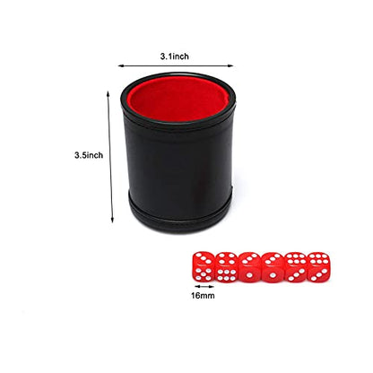 Leather Dice Cup Set Red Felt Lining Quiet Dice Shaker Cup with 6 Red Standard Dot Dice for Farkle Yahtzee Games, 1 Pack - color: Red1