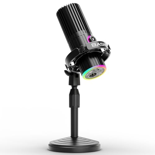 BASN SL2000 USB/XLR Dynamic Microphone for Podcast,Black | Live Streaming, Gaming Recording with RGB Mute Button, Headphone Monitoring and MIC Stand - color: Black