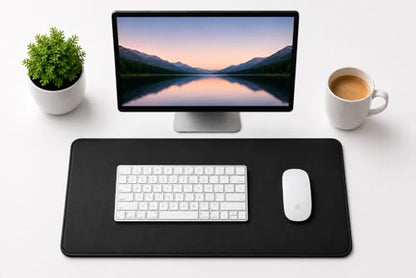 PU Leather Desk Mat, Large Extended Mouse Pad with Stitched Edges, Waterproof Non-Slip Desk Pad for Home Office Gaming Desk (Black, 23.7x13.8) - color: Black, size: 23.7" x 13.8"