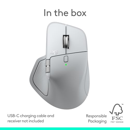 Logitech MX Master 4 for Mac, Ergonomic Bluetooth Mouse with Advanced Performance Haptic Feedback, Ultra-Fast Scrolling, USB-C Charging, MacOS, iPadOS, Windows - White Silver - color: White Silver