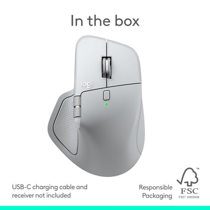 Logitech MX Master 4 for Mac, Ergonomic Bluetooth Mouse with Advanced Performance Haptic Feedback, Ultra-Fast Scrolling, USB-C Charging, MacOS, iPadOS, Windows - White Silver - color: White Silver