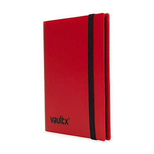 Vault X 4 Pocket Strap Trading Card Binder 160 Cards Side Loading (Red) | Holds 160 standard-size TCG cards in 20 side-loading 4-pocket pages. Padded, water-resistant cover. - color: Red