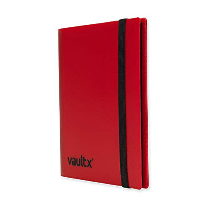 Vault X 4 Pocket Strap Trading Card Binder 160 Cards Side Loading (Red) | Holds 160 standard-size TCG cards in 20 side-loading 4-pocket pages. Padded, water-resistant cover. - color: Red
