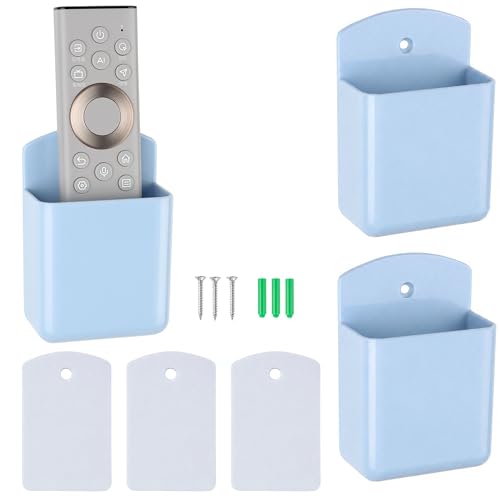 3 Pack Remote Control Holder Wall Mount, Adhesive Remote Holder with Screw Installation Storage Organizer for TV/Media/Air Conditioner Remotes For Home Office School Blue - color: Light Blue