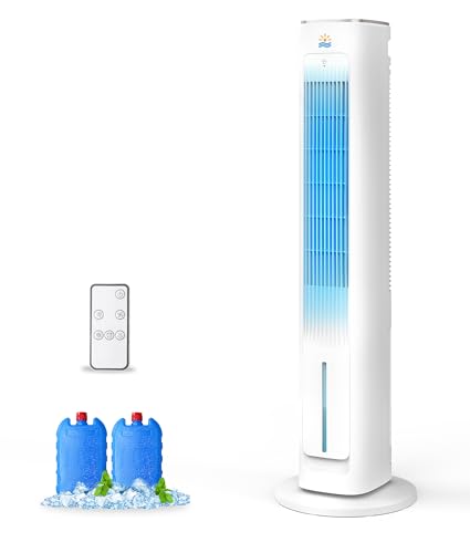 Portable Evaporative Air Cooler, 3-in-1 Cooling Fans that Blow Cold Air With 3L Water Tank, 38'' Tower Fan for Bedroom, Office with 3 Speeds, 12H Timer, Oscillation, 2 Ice Packs - color: White