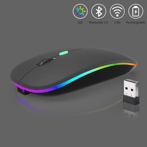 2 Pack Wireless Bluetooth Mouse,LED Dual Mode Rechargeable Silent Slim Laptop Mouse,Portable(BT5.2+USB Receiver) Dual Mode Computer Mice,for Laptop,Desktop Computer,Tablet,Phone,TV (Black+Grey) - color: 2 pack Black+Grey
