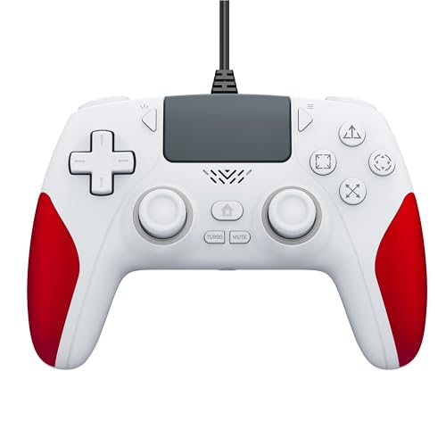 IWGAME Cool RGB Wired Controller for PS-5/PC, Gaming Controller with Turbo/Combo Functions, Dual Vibration, 3.5MM Audio Jack (Red) - color: Red