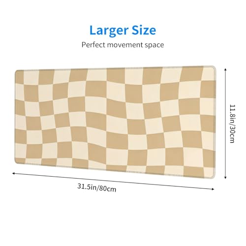 Gaming Mouse Pad, Large Beige Khaki Checkered Mousepad Laptop, Extended Mouse Mat, Long XL Waterproof Keyboard Pads, Big Non-Slip Mousepads for Game Office Home, 31.5 x 11.8 in - color: Beige Khaki Checkered