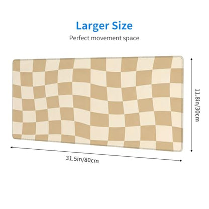 Gaming Mouse Pad, Large Beige Khaki Checkered Mousepad Laptop, Extended Mouse Mat, Long XL Waterproof Keyboard Pads, Big Non-Slip Mousepads for Game Office Home, 31.5 x 11.8 in - color: Beige Khaki Checkered