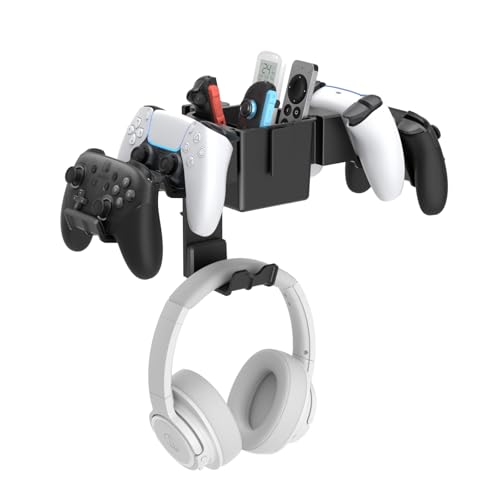 KDD 3 in1 Controller Headphone Wall Mount - Universal Gaming Controller Organizer Stand with Storage Box - Gamepad Hanger Fits Xbox Series X/S, PS4, PS5, Switch, Steam, Video Game Accessories