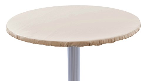 Yourtablecloth Heavy Duty Vinyl Round Fitted Tablecloth (Table Cover) with Flannel Backing Vibrant Colors Elasticized Tablecloth Great for Indoor and Outdoor Dining and Playing Cards 60" Sand - color: Sand, size: 60" (Round)