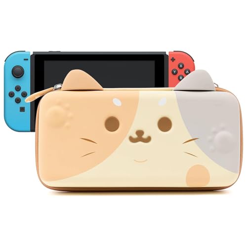 GeekShare Cat Ears Carry Case Compatible with Nintendo Switch OLED - Portable Hardshell Slim Travel Carrying Case fit Switch Console & Game Accessories (Multicolor, Large)
