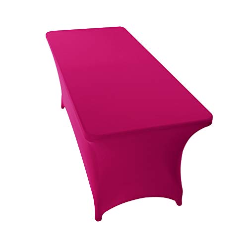 Peomeise 2PCS 6FT Spandex Table Cover Rectangular Stretch Spandex Tablecloth (Fuchsia,6FT) - color: Fuchsia, size: 72" x 30" 2Pack (Rectangular)