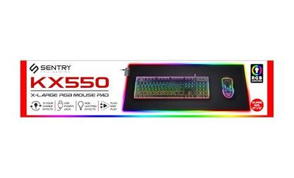 SENTRY LED Gaming XXL Mouse Pad Deskmat, 12 RGB Colors Variations, Extra Large with Non-Slip Rubberized Bottom, USB Wire Included, 31x12 Inches