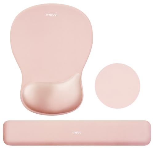 MOSISO Wrist Rest Support for Mouse Pad & Keyboard Set, Peach Fuzz | Ergonomic Mousepad&Coaster, Non-Slip Base Home/Office Rectangular Easy Typing Pad with Soft Cloth&Curved Memory Foam - color: Peach Fuzz