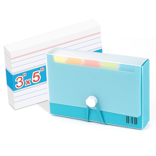 H4D 3x5 Index Card Case with 100 Ruled Index Cards and Dividers, Teal | Plastic Case, Heavyweight Index Cards, Colored Dividers - color: Teal, size: 3"x5"