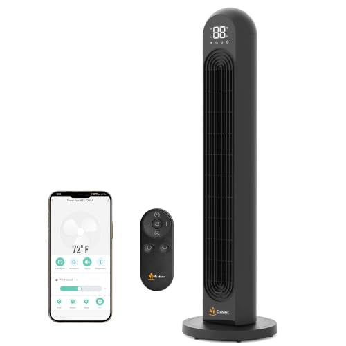 EcoNour Smart Tower Fan with WiFi & Alexa Control, 42Inch Personal Fan, 120° Oscillation, Powerful Whole-Room Airflow, 28dB Quiet DC Motor, 12 Speeds & 4 Modes, 1500 RPM Fan for Bedroom, Home&Office - color: black