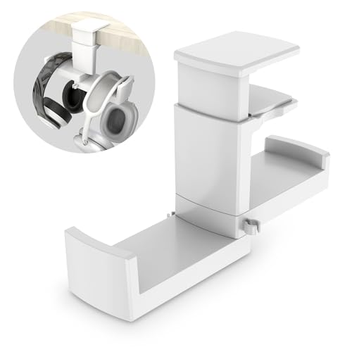 Dual Headphone Stand Holder - EURPMASK 2 in 1 PC Gaming Headset Hooks, 360 Degree Rotating Headphone Hanger with Adjustable Clamp & Cable Clip Organizer, Headset Mount Under Desk Earphone Clamp-White - color: White