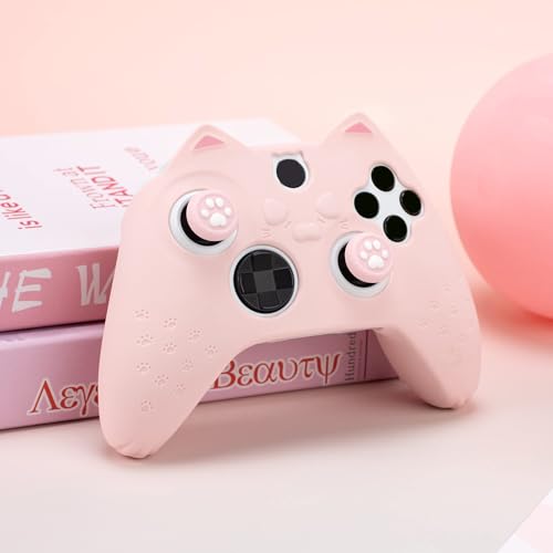 GeekShare Cat Paw Controller Skin Grips Set Anti-Slip Silicone Protective Cover Skin Case Compatible with Xbox Series X Controller with 2 Thumb Grip Caps and 1 Sticker (Pink) - color: Pink