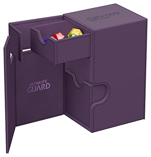 Ultimate Guard Flip'n'Tray 80+, Deck Case for 80 Double-Sleeved TCG Cards + Dice Tray, Purple, Independent Magnetic Closure & Microfiber Inner Lining - color: Purple, size: 80+