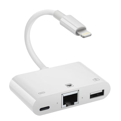 Lightning to RJ45 Ethernet Adapter Network Adapter, with Charge Port and USB Port Support USB Flash Drive/Keyboard/Mouse/Came, Plug and Play,Supports 100Mbps Ethernet Network - size: Lightning
